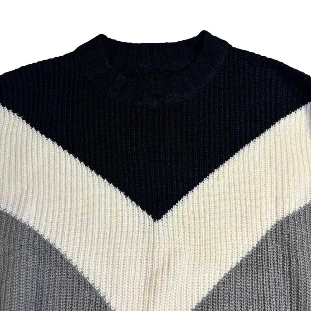 Chevron Knit Sweater Pullover Long Sleeve Color Block Winter‎ Warm Top Small